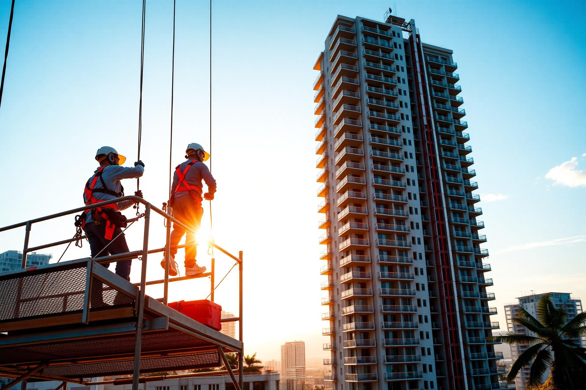 Equipe da BellaCor Construtora trabalhando em obra e pintura predial em Campinas